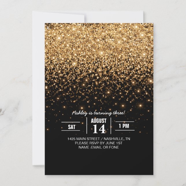 Invitación Textura de lujo elegante brillo destello dorado    (Anverso)