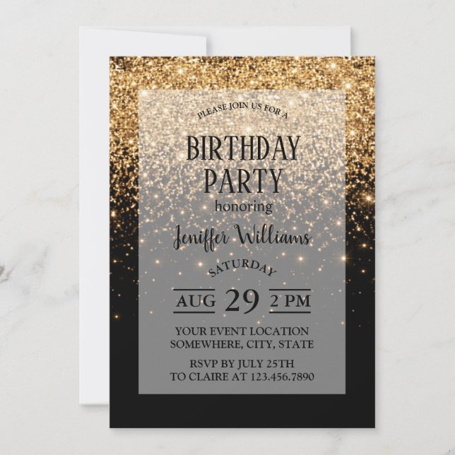 Invitación Textura de lujo elegante brillo destello dorado    (Anverso)