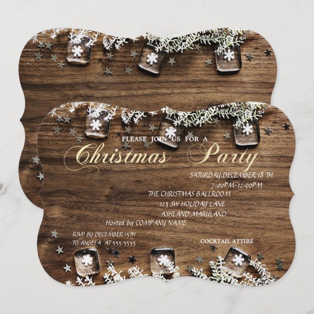 Invitación Textura de Madera, Fiesta de Navidad Corporativa (Anverso / Reverso)