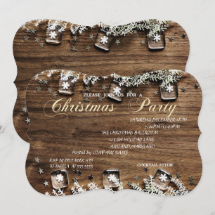 Invitación Textura de Madera, Fiesta de Navidad Corporativa