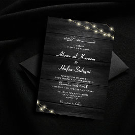 Invitación Textura de madera Monograma de Boda musulmán blanc