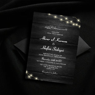 Invitación Textura de madera Monograma de Boda musulmán blanc