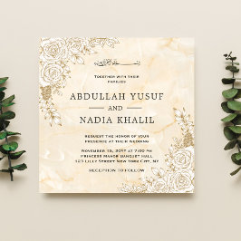 Invitación Textura de mármol Floral Lace Boda musulmán islámi