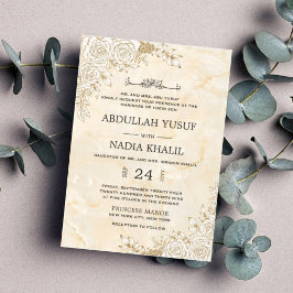 Invitación Textura de mármol Floral Lace Boda musulmán islámi