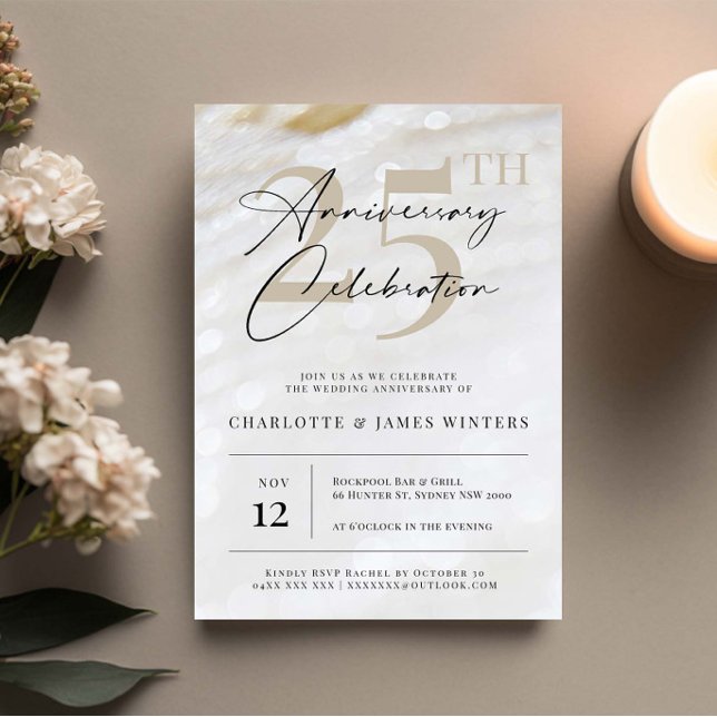 Invitación Textura de perla elegante y clásica 25° aniversari (Subido por el creador)