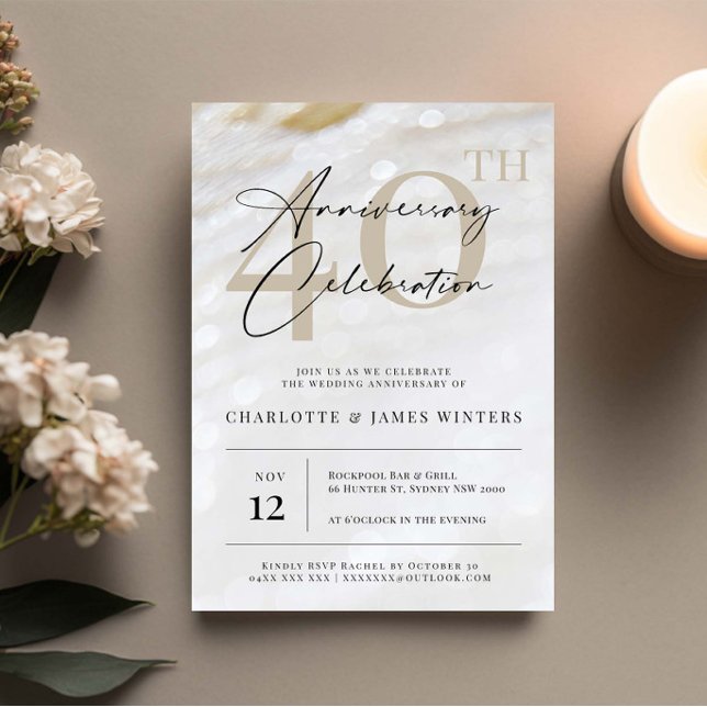 Invitación Textura de perla elegante y clásica 40° aniversari (Subido por el creador)
