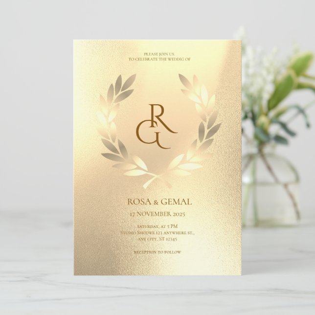 Invitación Textura de Relieve metalizado dorado Elegante Invi (Anverso de pie)