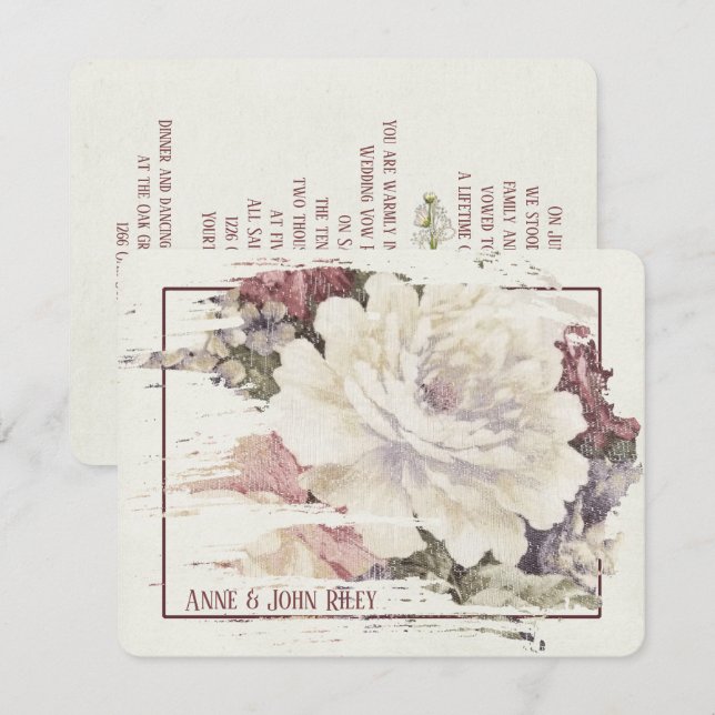 Invitación Textura de tapiz de Rosa de época (Anverso / Reverso)