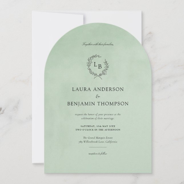 Invitación Textura de terciopelo de menta elegante estilo arc (Anverso)