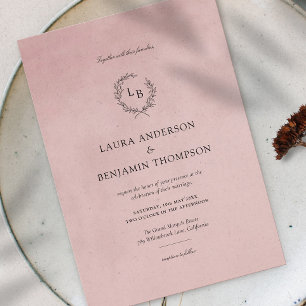 Invitación Textura de terciopelo rosa de Rubor Boda elegante