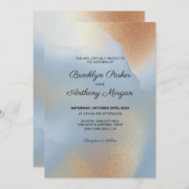 Invitación Textura dorada sobre el Boda azul