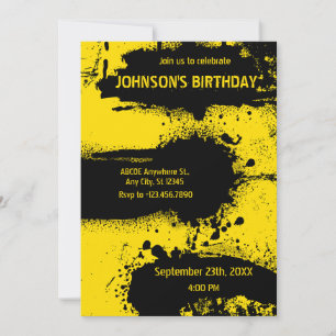 INVITACIÓN TEXTURA GRUNGE NEGRA Y AMARILLA