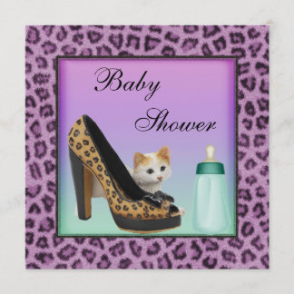 Invitación Textura púrpura Baby Shower de la piel del gato,