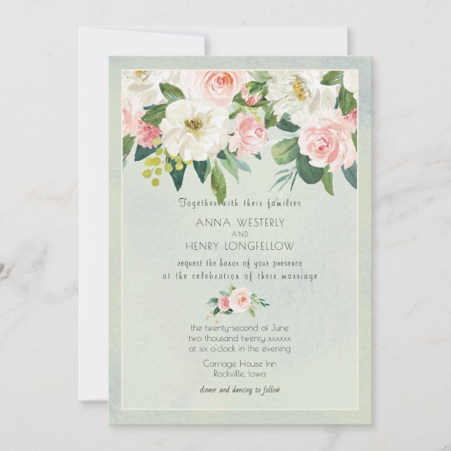 Invitación Textura Rubor Rosa Rosa Boda Floral (Anverso)