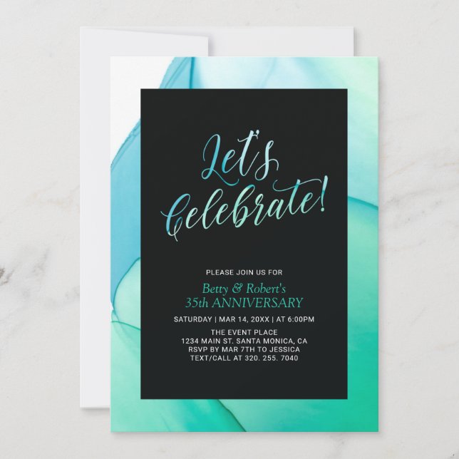 Invitación Textura verde fluida 35° aniversario Boda (Anverso)
