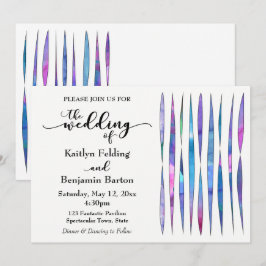 Invitación Texturas de Acuarela Blanca Morado Rosa Azul Boda