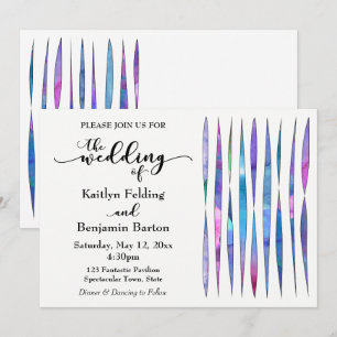 Invitación Texturas de Acuarela Blanca Morado Rosa Azul Boda