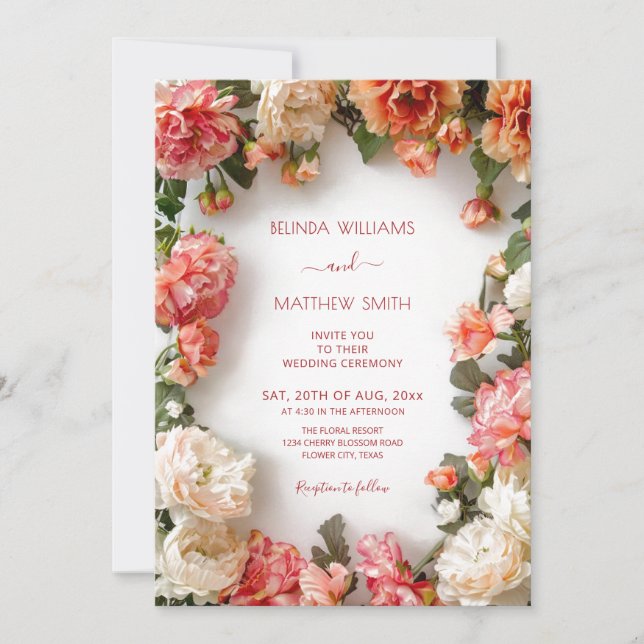 Invitación Textured 3D Floral Wreath Wedding (Anverso)