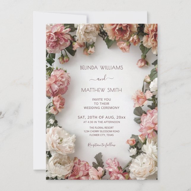 Invitación Textured Floral Wreath  Wedding (Anverso)