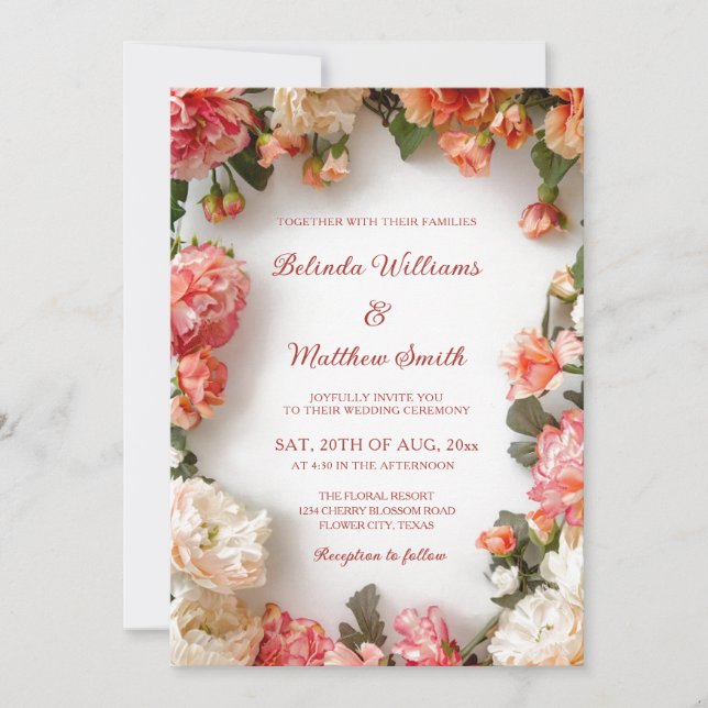 Invitación Textured Floral Wreath  Wedding (Anverso)