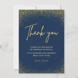 Invitación Thank you card 75th birthday Gold Navy Glam