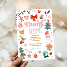 Invitación  Thank You Card Christmas Birthday Pink Holidays
