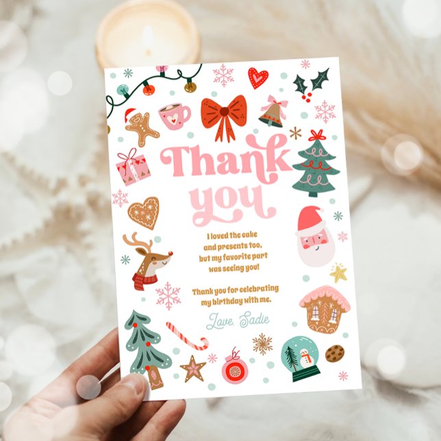 Invitación  Thank You Card Christmas Birthday Pink Holidays (Subido por el creador)