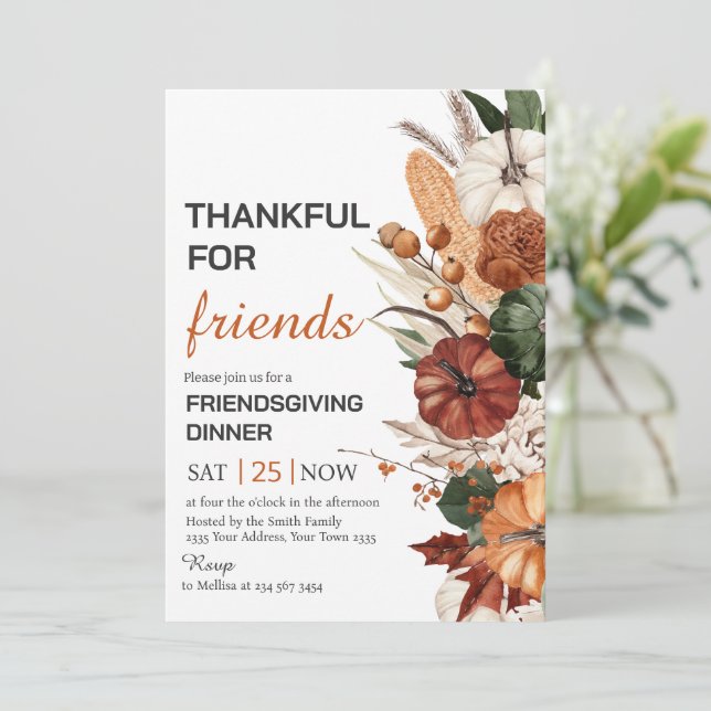 Invitación Thankful For Friends Dinner (Anverso de pie)