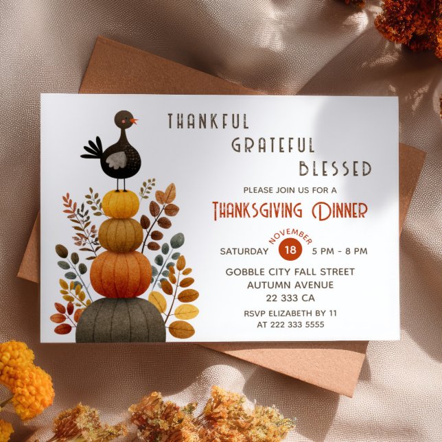 Invitación Thankful Grateful Blessed Thanksgiving Dinner  (Subido por el creador)
