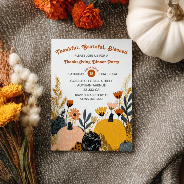 Invitación Thankful Grateful Blessed Thanksgiving Dinner  (Subido por el creador)