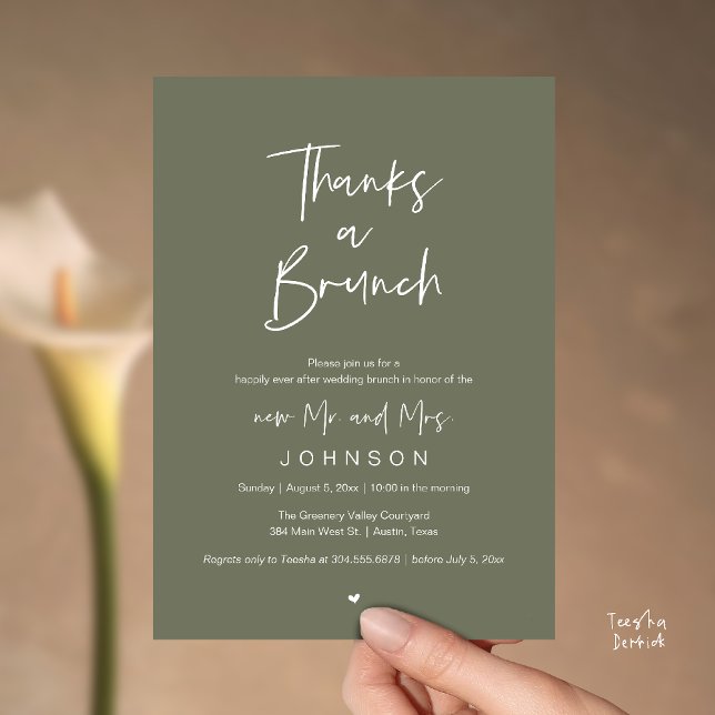Invitación Thanks a Brunch, Post modern wedding celebration (Thanks a Brunch, Post modern wedding celebration, wedding crew, Invitation card, Olive Sage Green)
