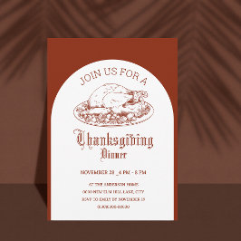 Invitación Thanksgiving Dinner party white& brown minimal 