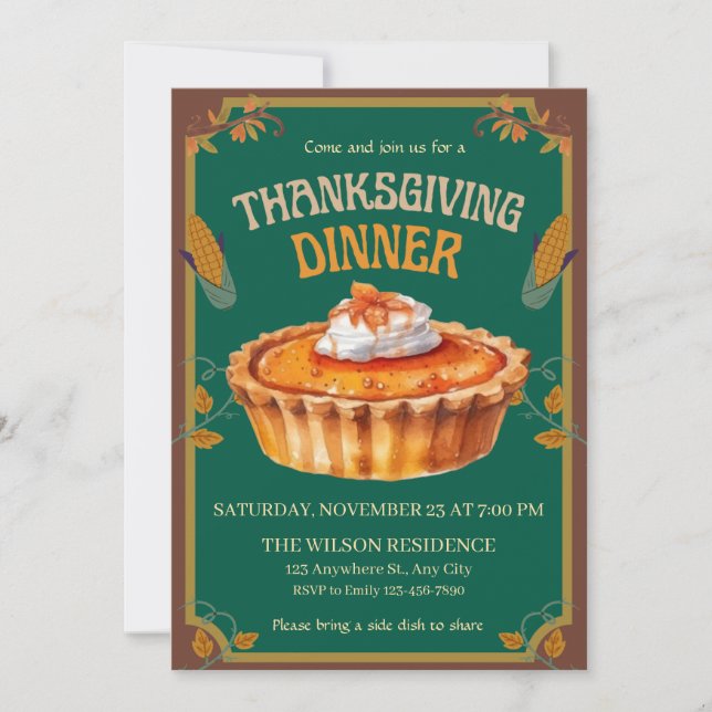 Invitación Thanksgiving Dinner Pumpkin pie Brown  (Anverso)