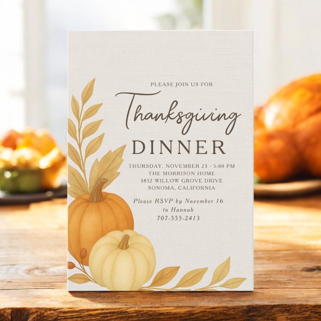 Invitación Thanksgiving Dinner Pumpkin Rustic Linen (Subido por el creador)