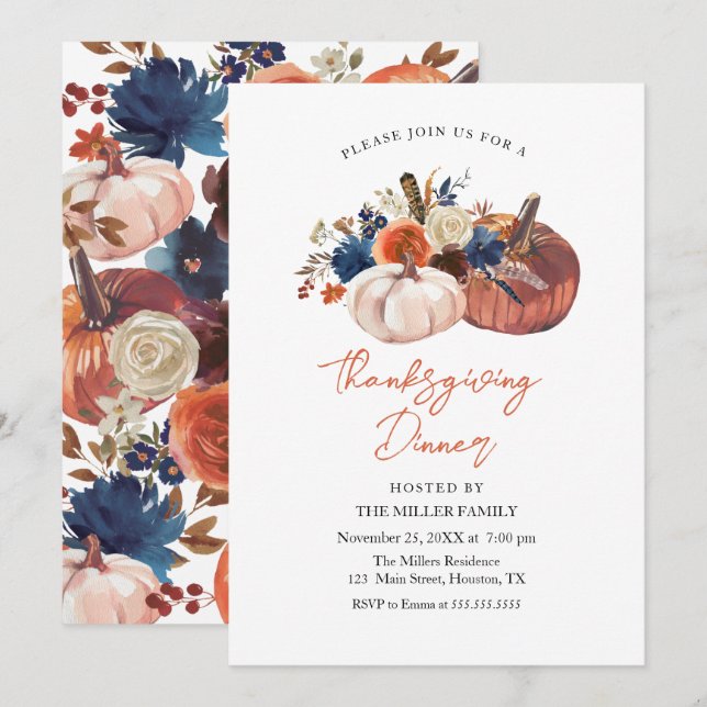 Invitación Thanksgiving Dinner Pumpkins Invitation (Anverso / Reverso)