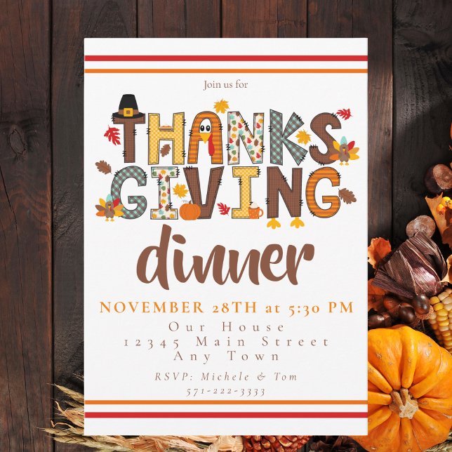 Invitación  Thanksgiving Dinner Script Festive  (Subido por el creador)