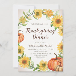 Invitación Thanksgiving Dinner Sunflowers & Pumpkins fall