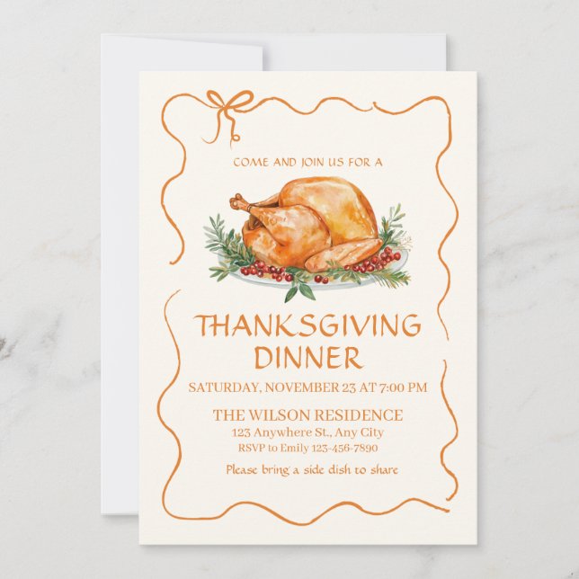 Invitación Thanksgiving Dinner Turkey (Anverso)