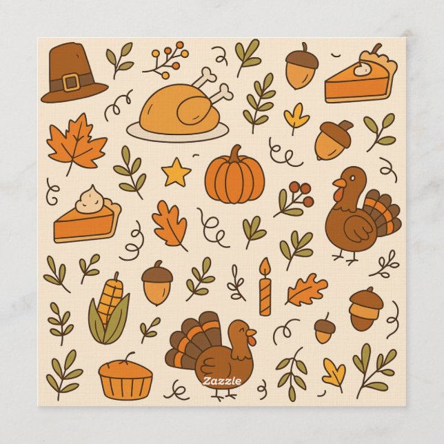 Invitación Thanksgiving Doodles Seamless Pattern (Reverso)