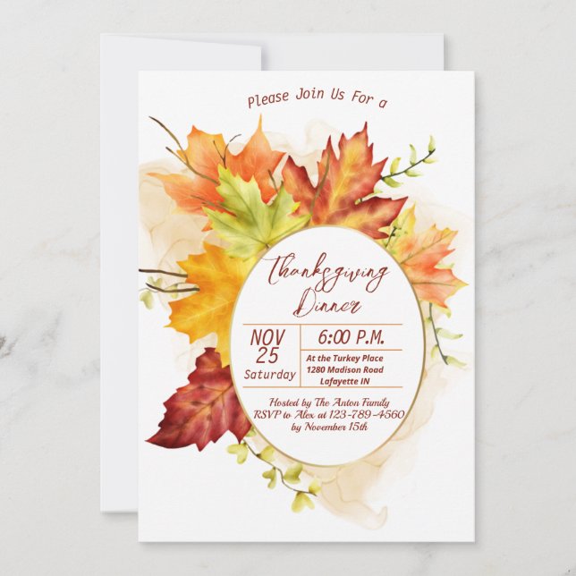 Invitación Thanksgiving Fall Leaves Dinner Invitation (Anverso)