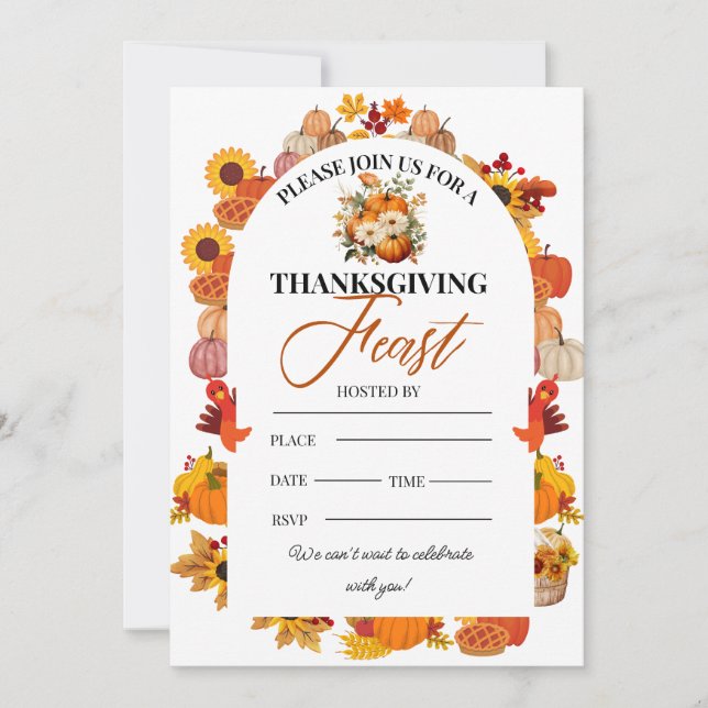 Invitación Thanksgiving Feast Invitation Autumn Floral (Anverso)