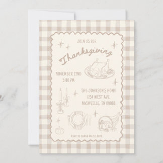 Invitación Thanksgiving Gingham Tan Neutral Aesthetic