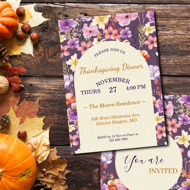 Invitación Thanksgiving Romantic Watercolor Florals Custom (Subido por el creador)