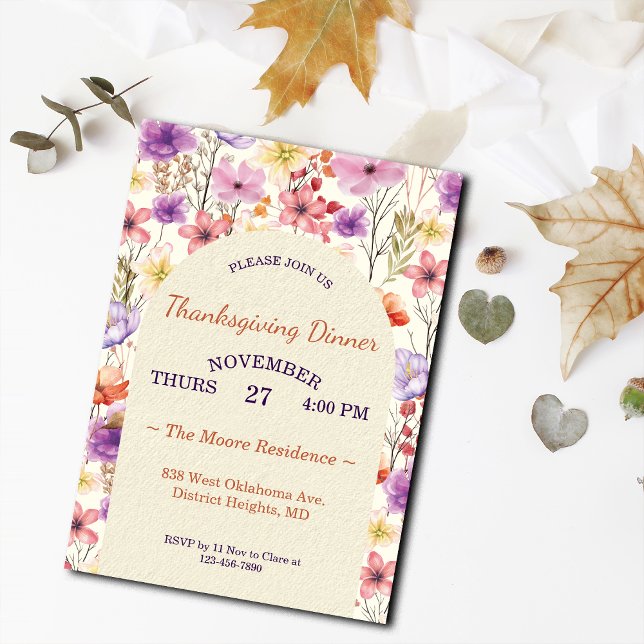 Invitación Thanksgiving Romantic Watercolor Florals Custom (Subido por el creador)