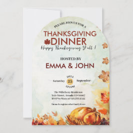 Invitación Thanksgiving Watercolor Leaves Fall Autumn Turkey