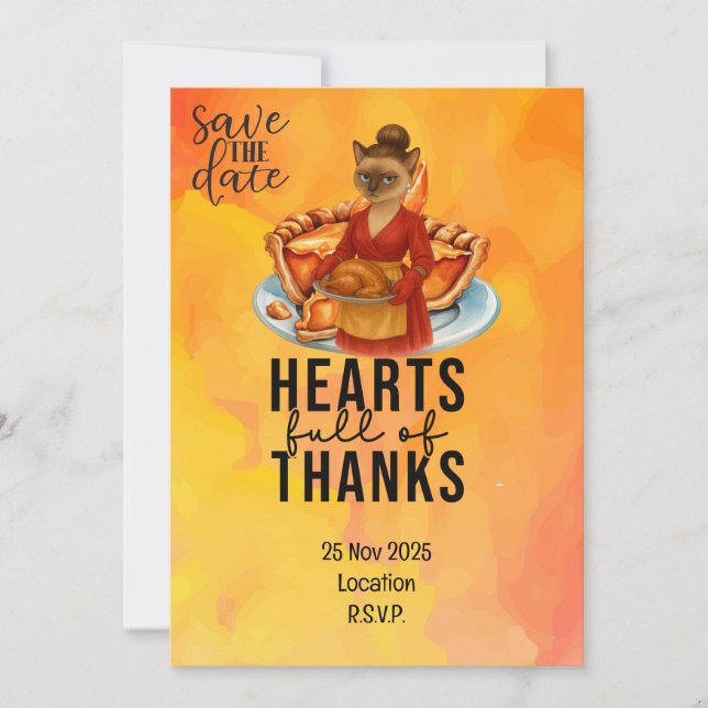 Invitación Thanksgiving  with Turkey for Cat lovers (Anverso)
