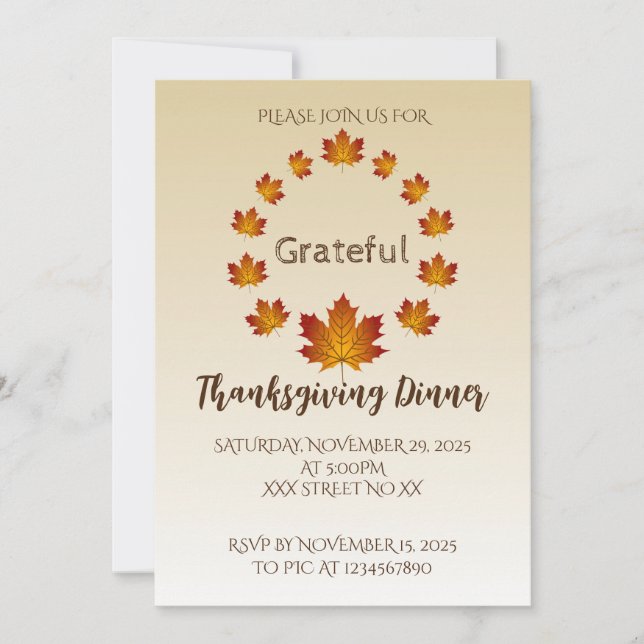 Invitación Thanksgiving Wreath Grateful Simple Maple Leaves (Anverso)