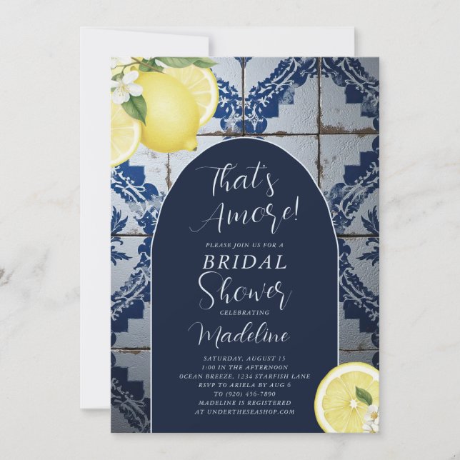 Invitación That's Amore Blue Tile Lemon Bridal Shower (Anverso)