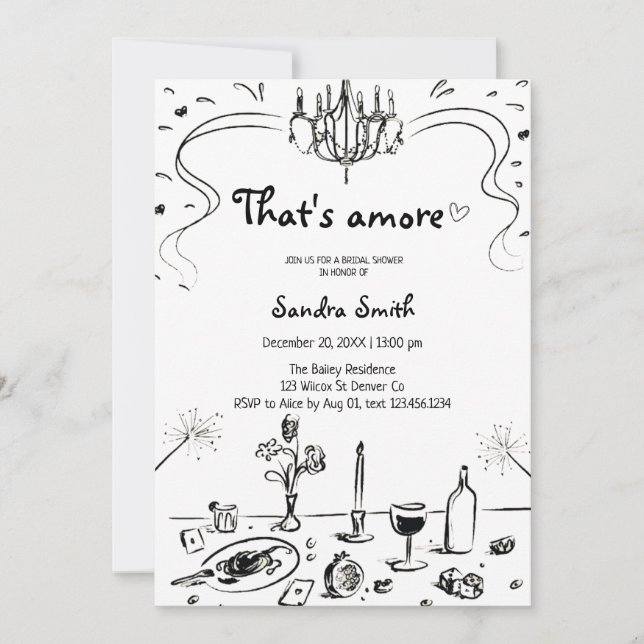 Invitación That's Amore Bridal Shower Dibujado a Mano (Anverso)