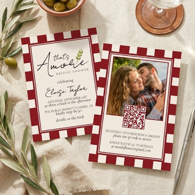 Invitación That's Amore Despedida de Soltera Cuadro Rojo  (That's Amore Red Checkered Bridal Shower Invitation)